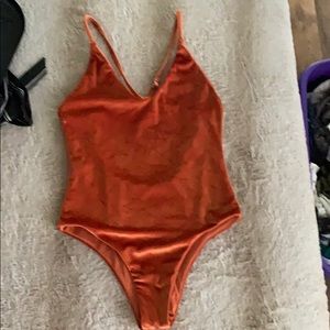 Orange velvet bathing suit/body suit. Sz S